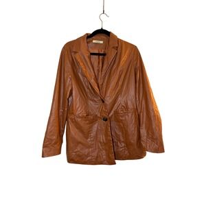 Cinnie Faux Leather Blazer Brown Large Minimalist Chic Work Office Jacket